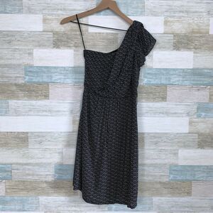 MM Couture Miss Me One Shoulder Dress Black Beige Print Fit & Flare Womens XS